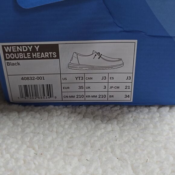 NWT Hey Dude Wendy Youth Double Hearts – Black Sz YT3 - Picture 7 of 7